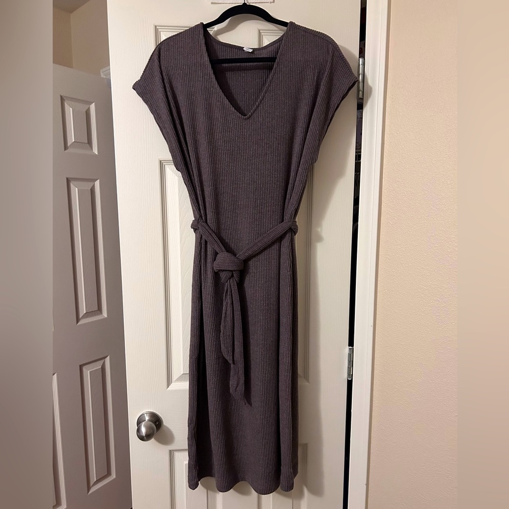 Brown Sleeveless Belted Midi Dress
